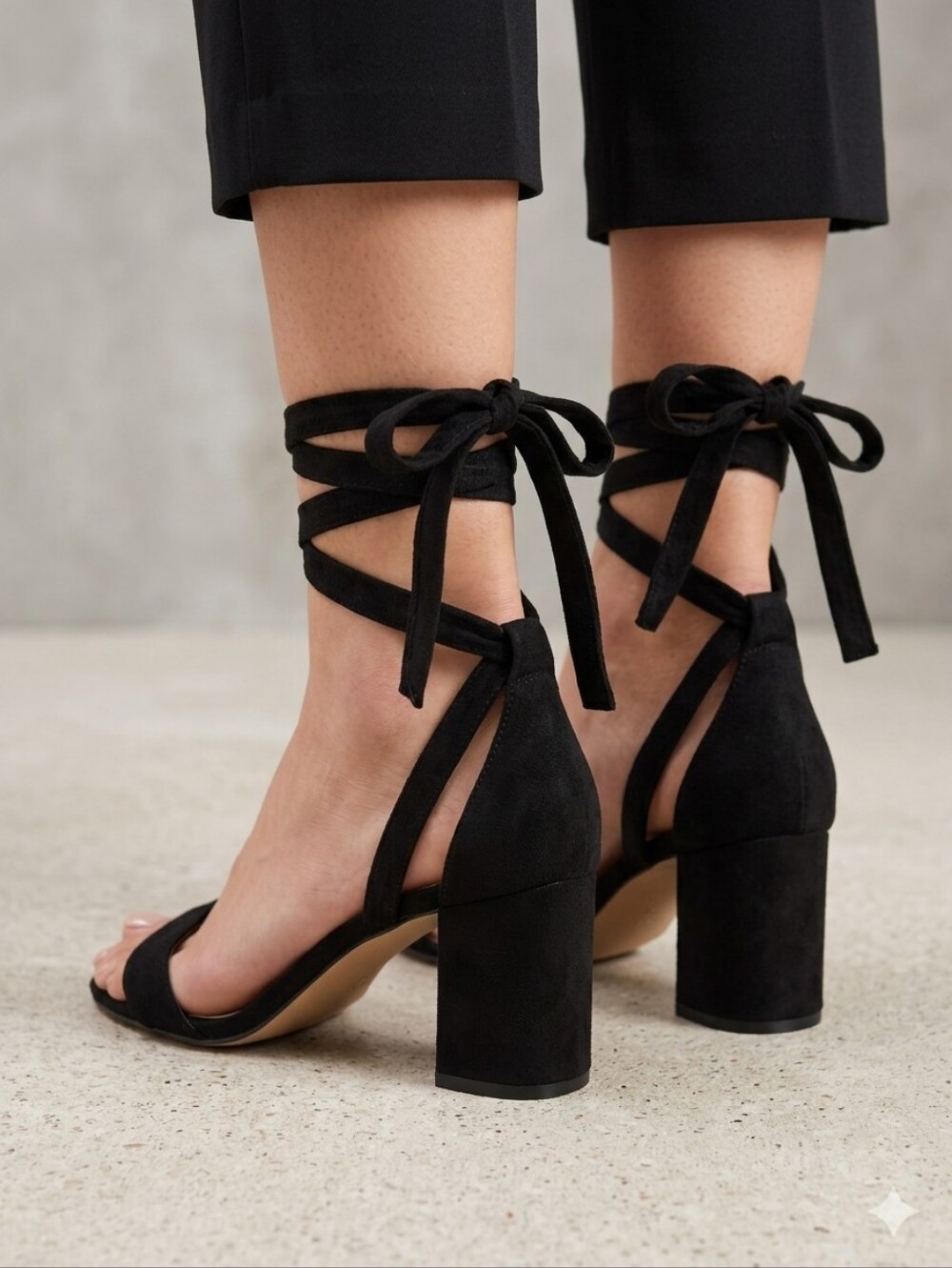 Aldo Women's Minimalist Cocktail Event Black Suede Lace Up Chunky Heals Size 9